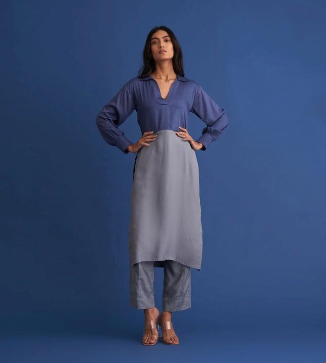 shibui ultimate grey & navy blue modern rustic tera kurta - night