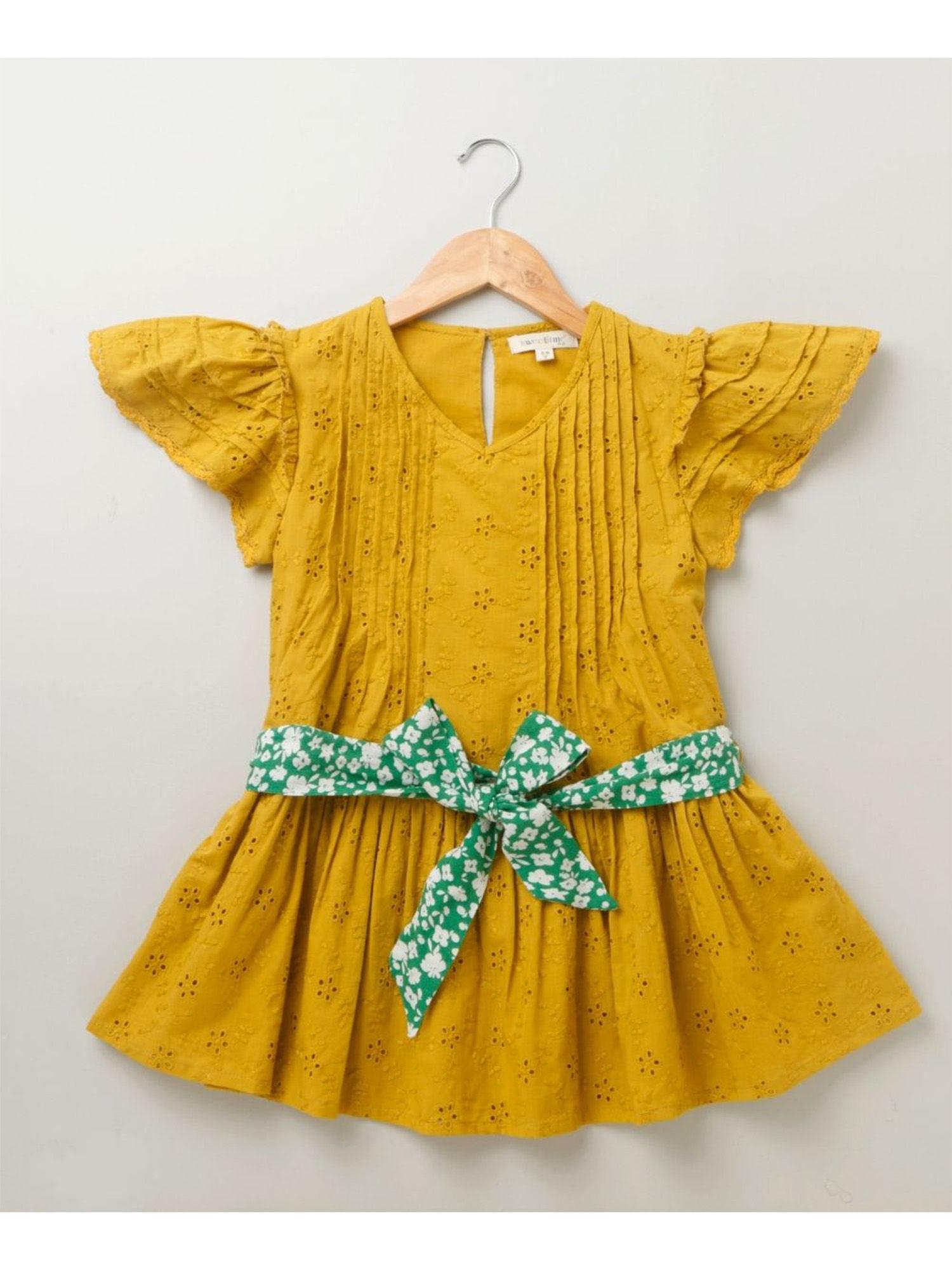 shifly dress with flutter sleeves -mustard
