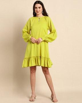 shift dress with cuffed sleeves
