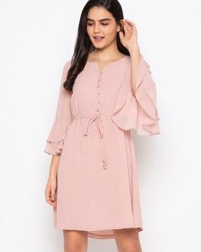 shift dress with flounce sleeves