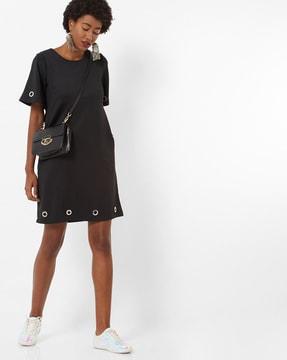 shift dress with metal eyelets