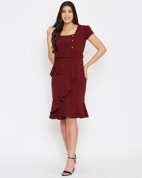 shift dress with ruffle overlay