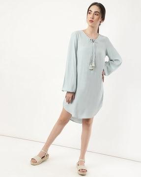 shift dress with tie-up neck