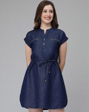 shift dress with waist tie-up