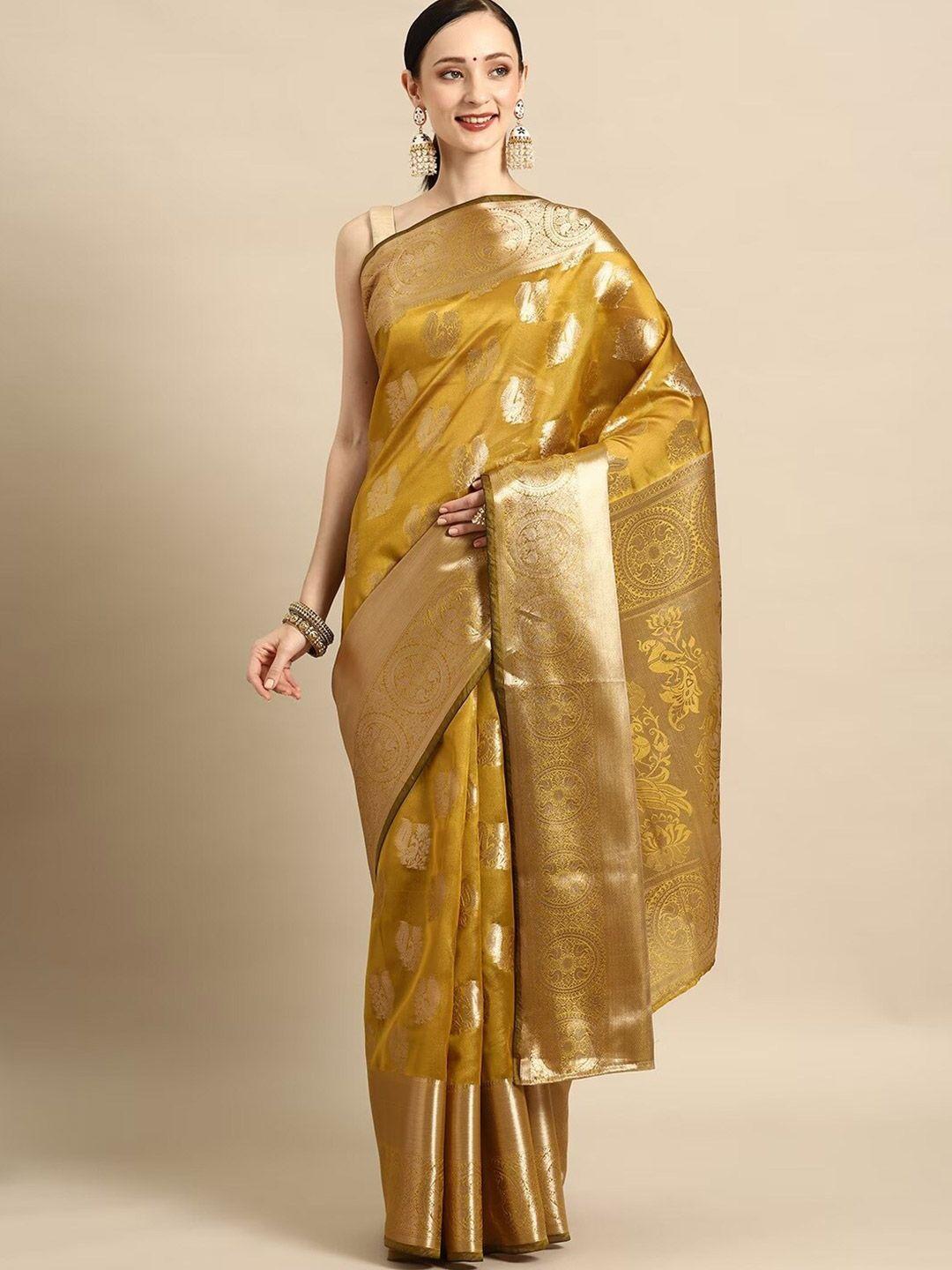 shijila ethnic motif woven design zari organza kanjeevaram saree