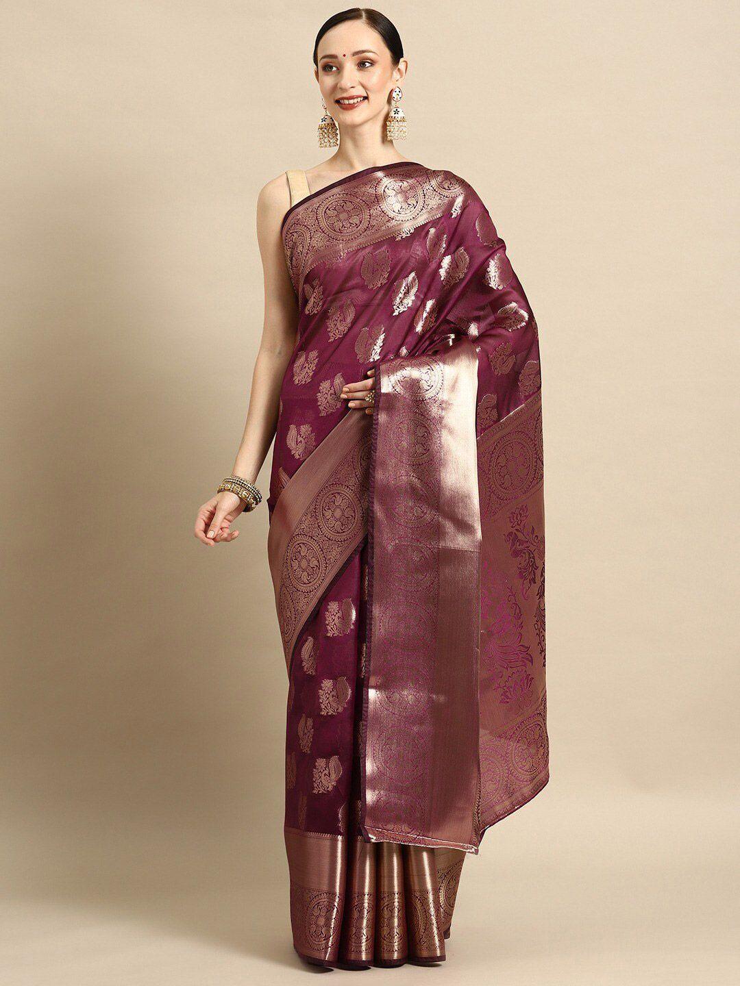 shijila ethnic motif woven design zari organza kanjeevaram saree