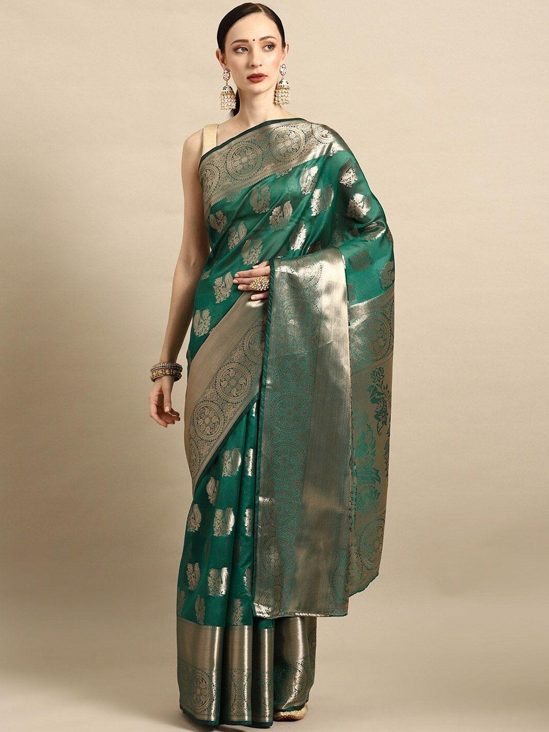 shijila ethnic motif woven design zari organza kanjeevaram saree