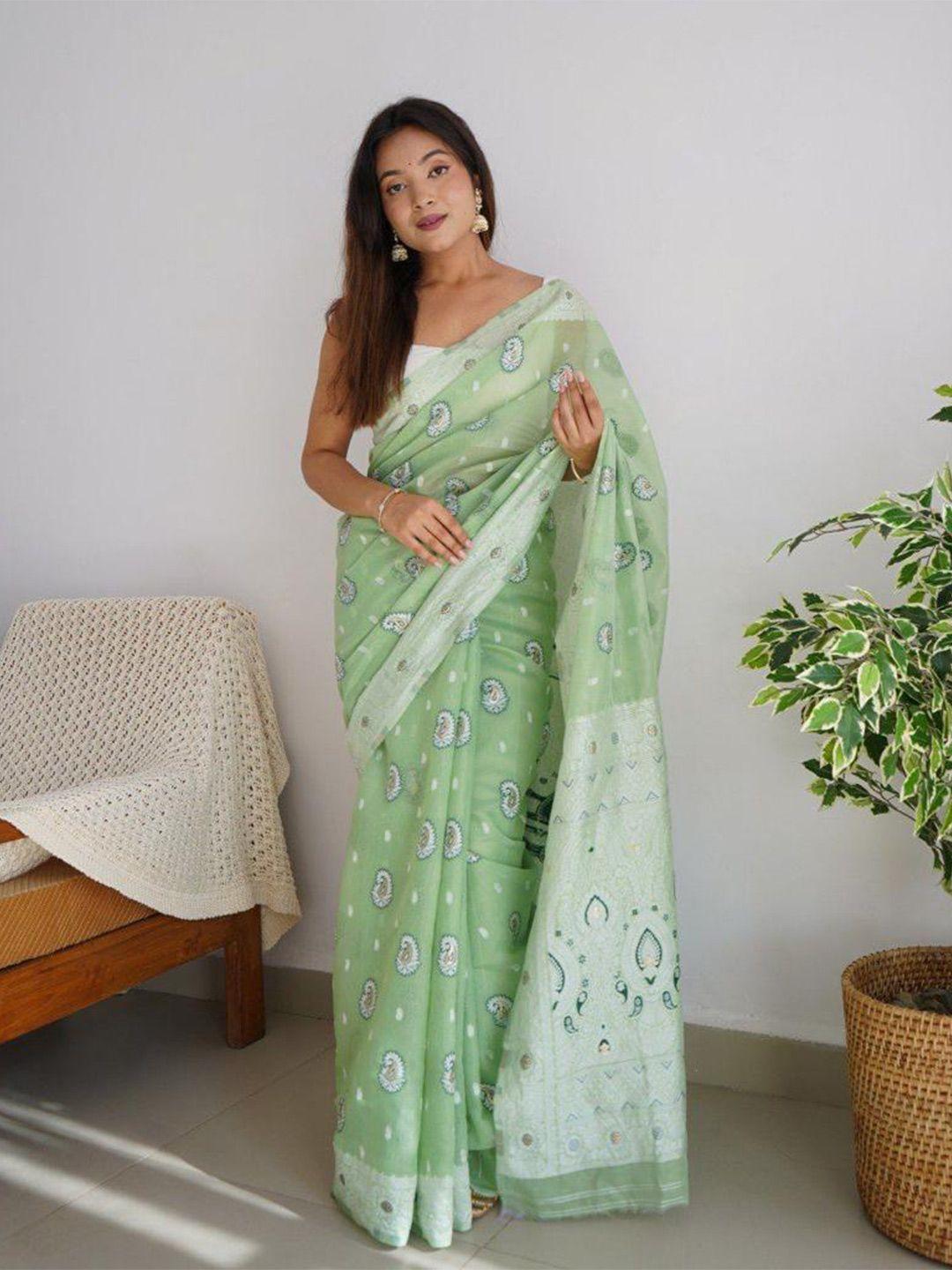 shijila ethnic motifs woven design linen cotton saree