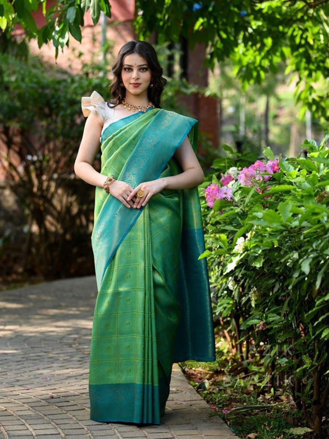 shijila ethnic motifs woven design zari kanjeevaram saree