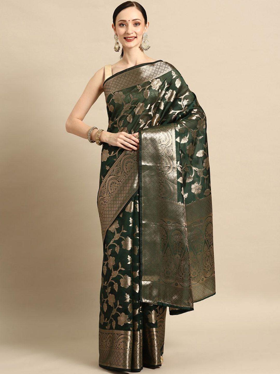 shijila floral woven design zari organza kanjeevaram saree