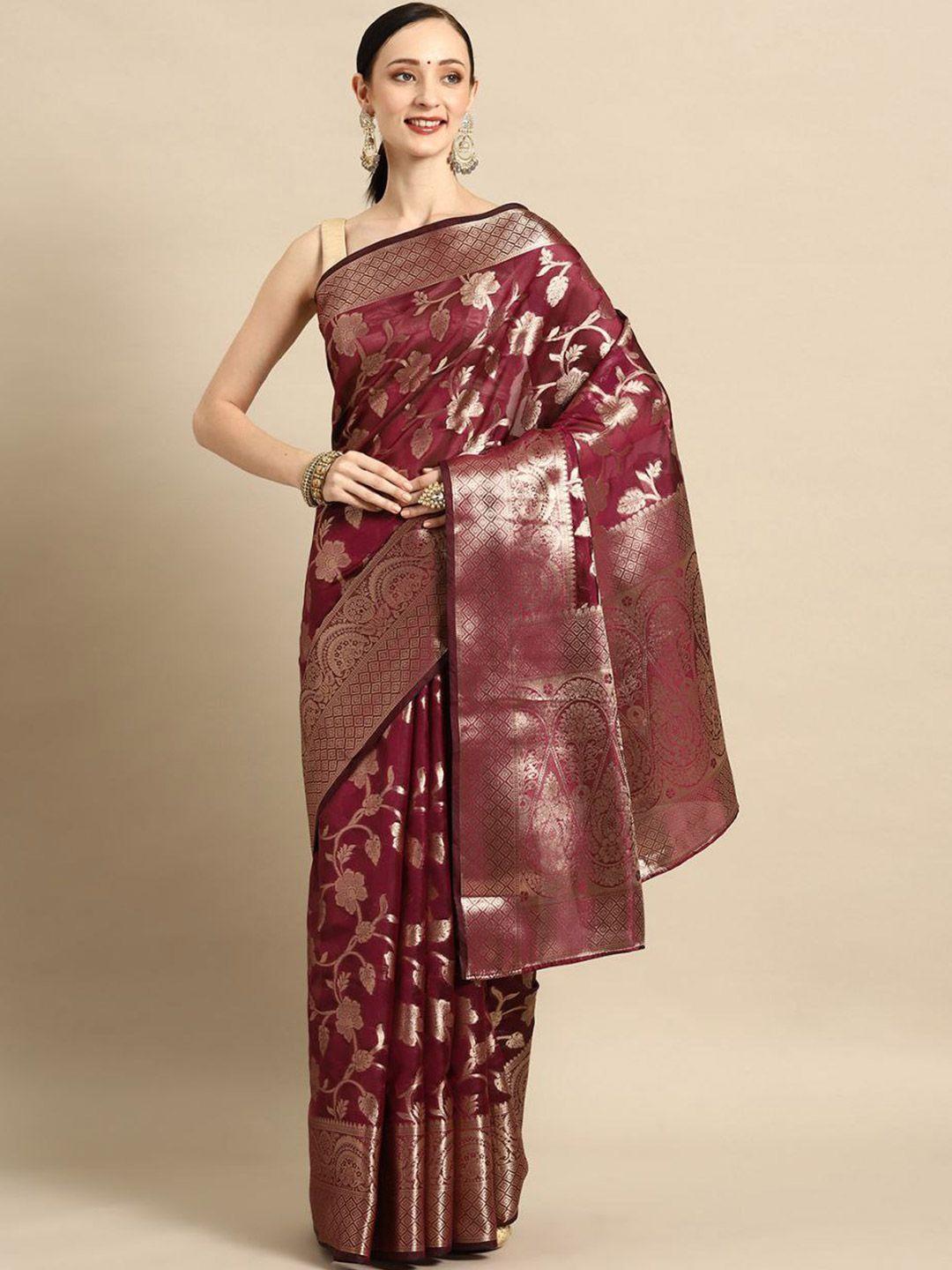 shijila floral woven design zari organza kanjeevaram saree