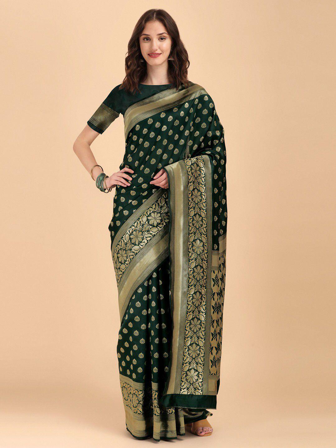 shijila green & gold-toned woven design zari kanjeevaram saree