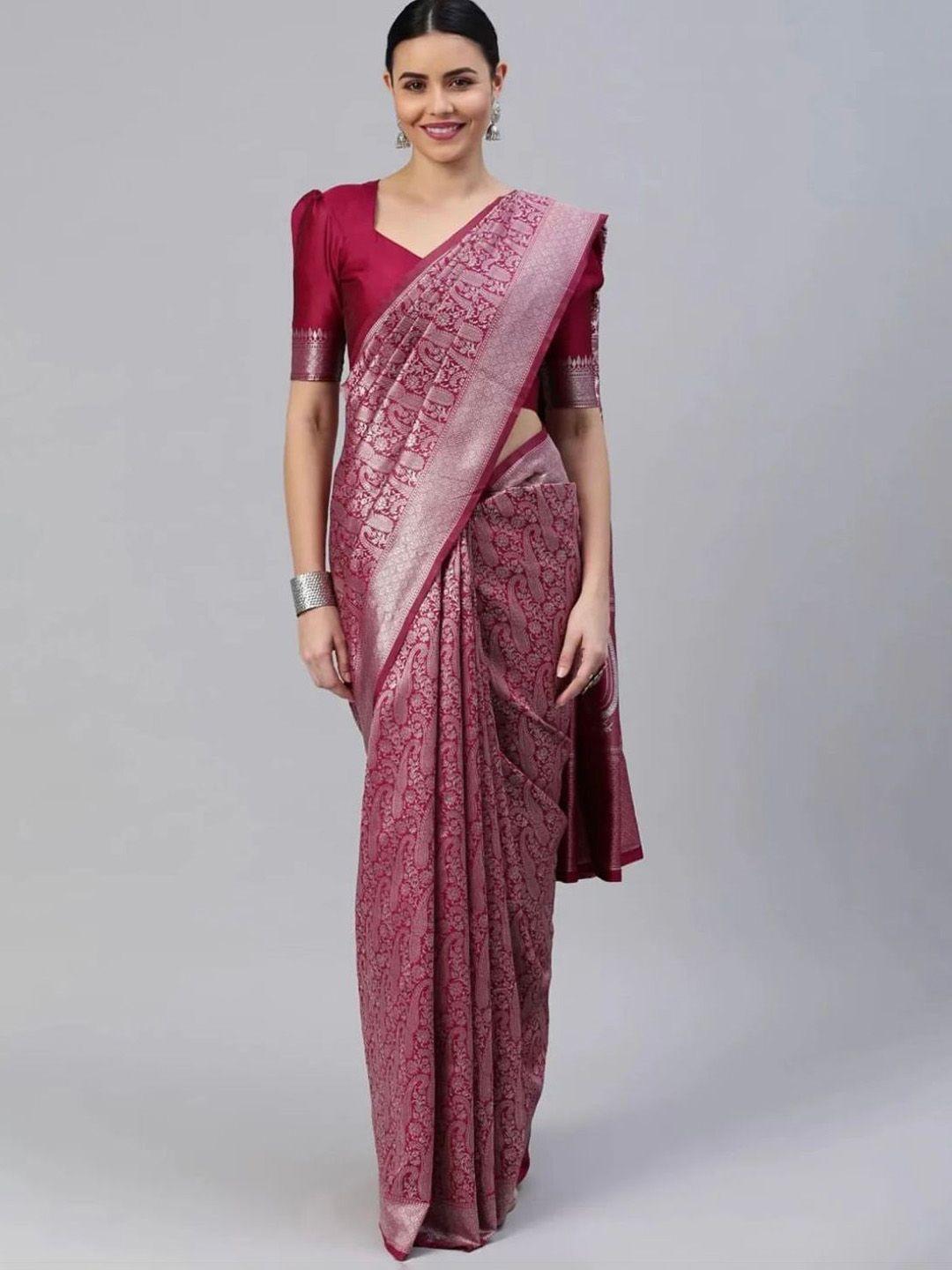 shijila paisley woven design zari detail kanjeevaram saree