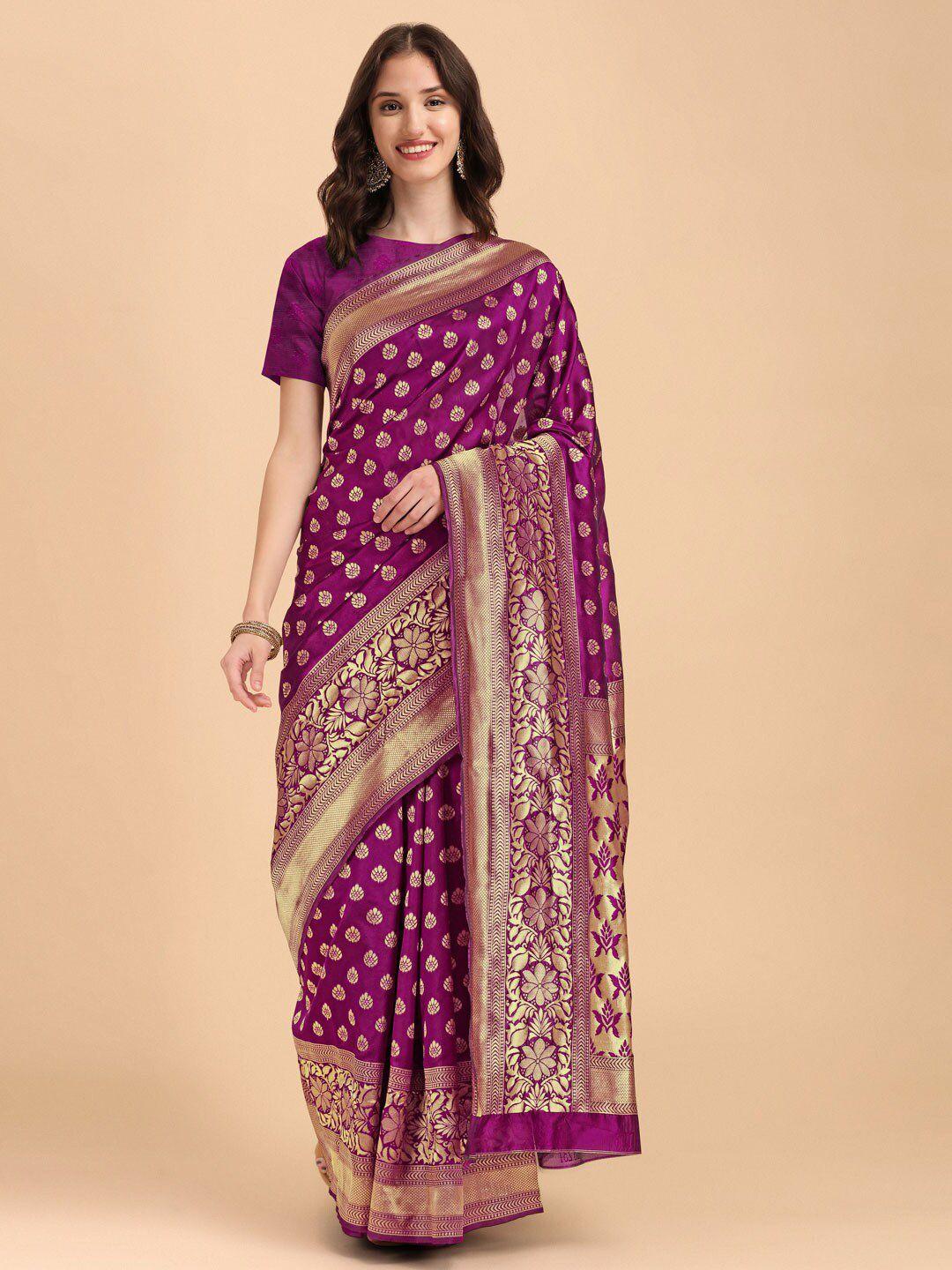 shijila purple & gold-toned woven design zari kanjeevaram saree