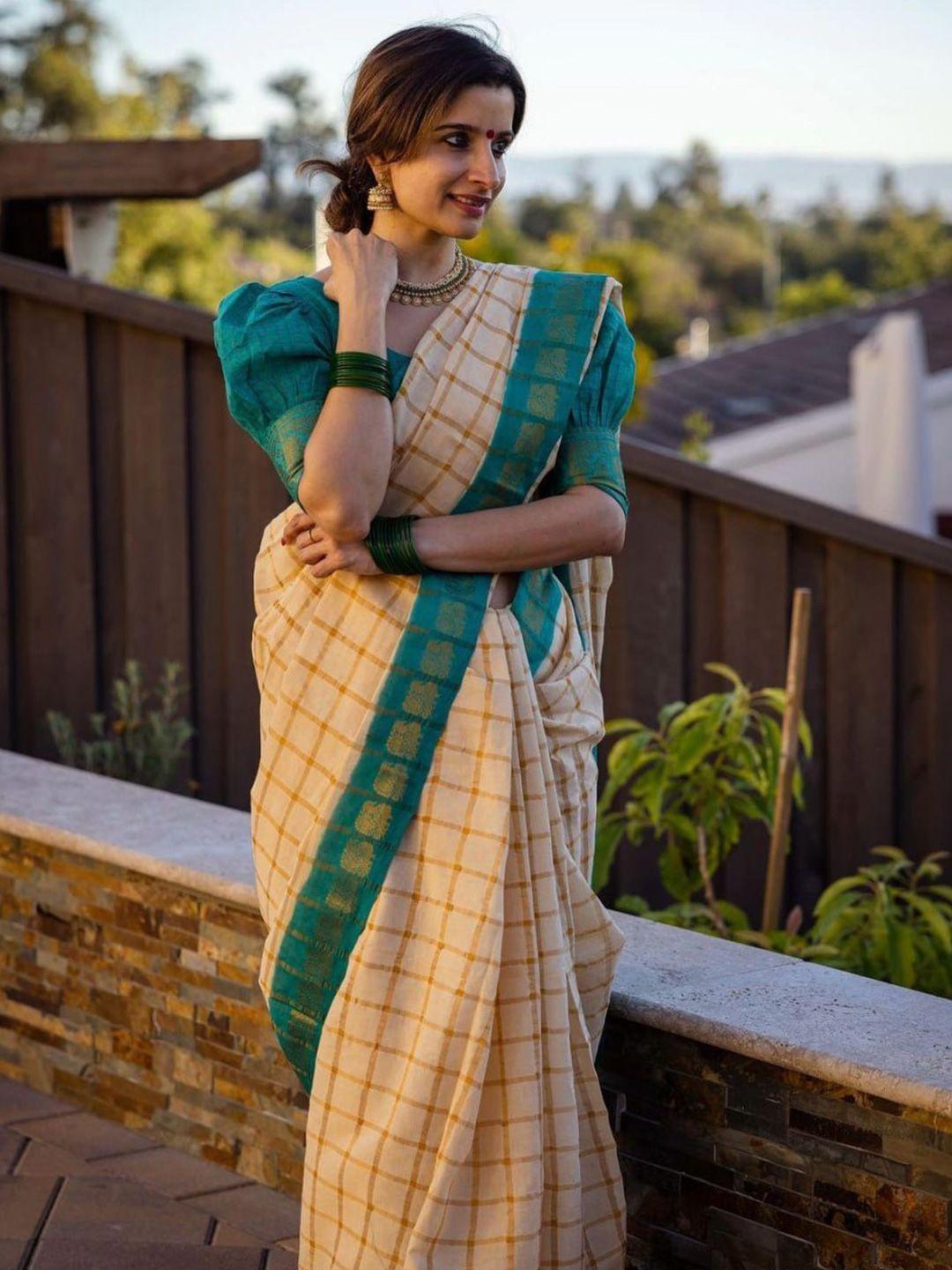 shijila woven design zari silk blend kanjeevaram saree