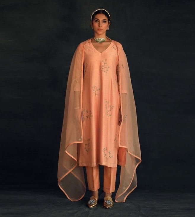 shikha mehta apricot kaashvi kurta set