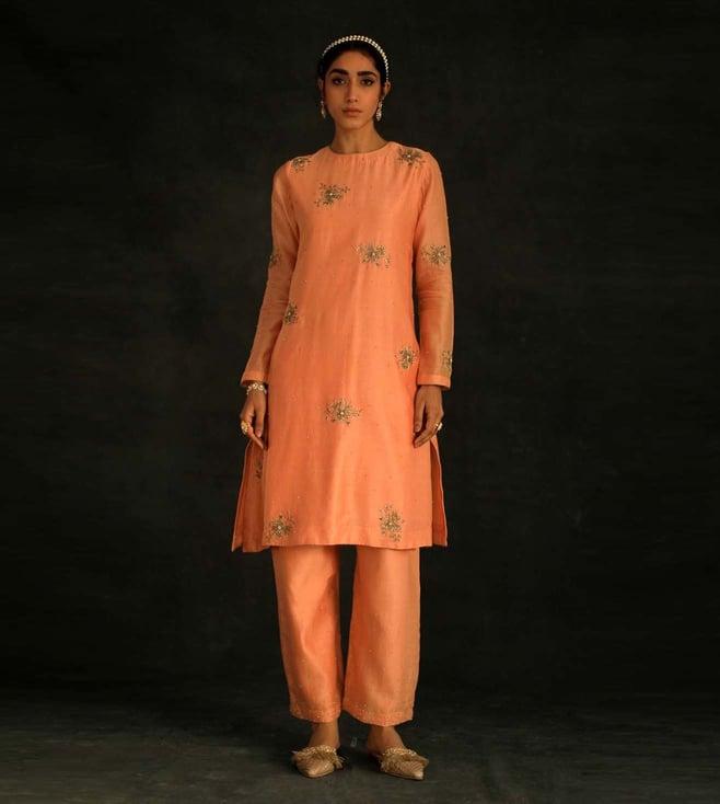 shikha mehta apricot kyra kurta set