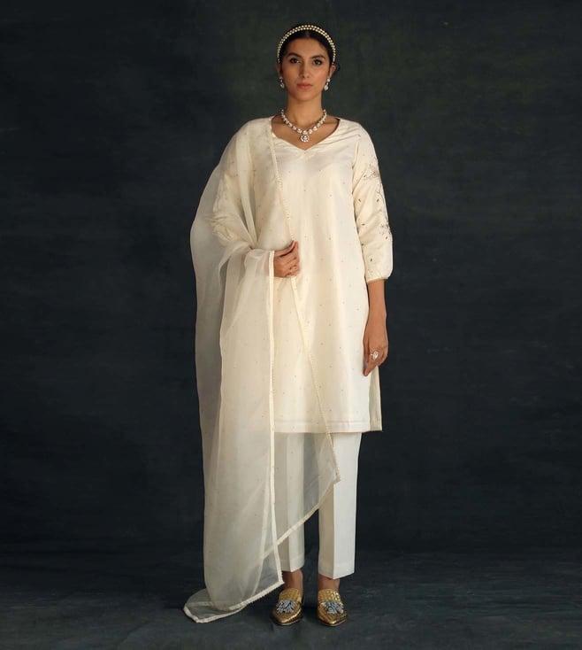 shikha mehta ecru meha silk kurta set