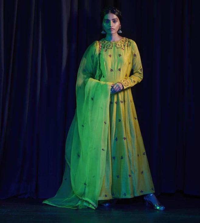 shikha mehta lime anarkali set