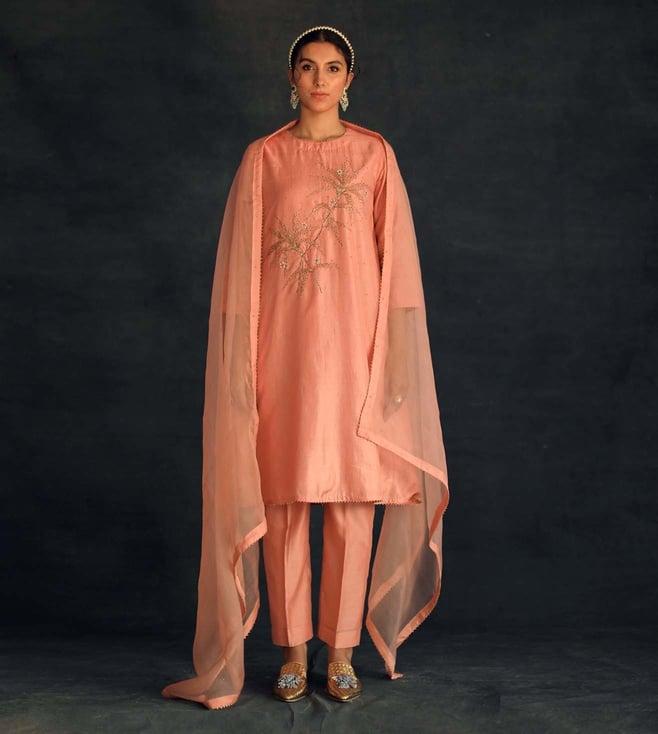 shikha mehta salmon hania silk kurta set