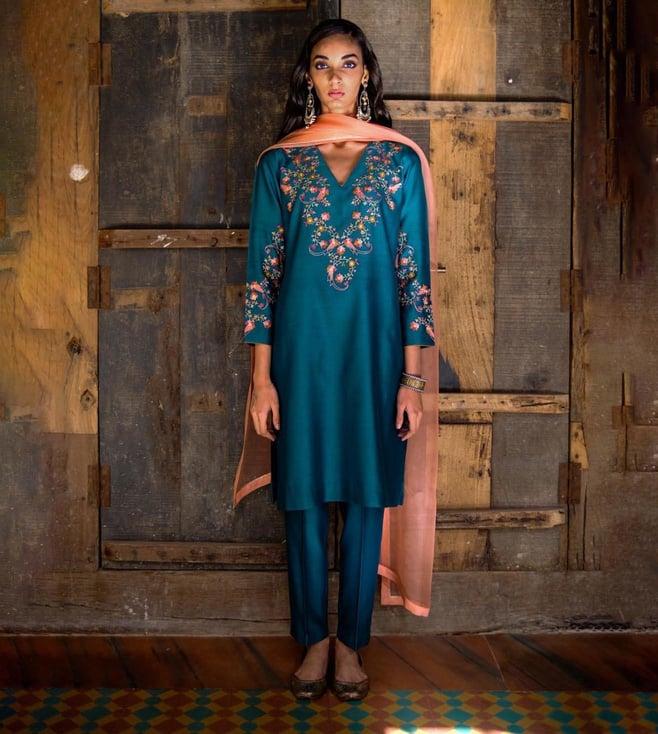 shikha mehta teal shikha mehta prisha kurta with pant