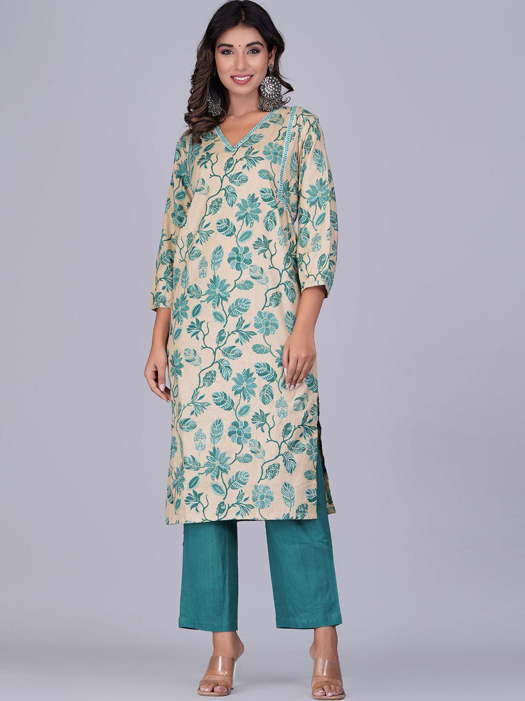shikhaa style floral printed straight kurta with trousers