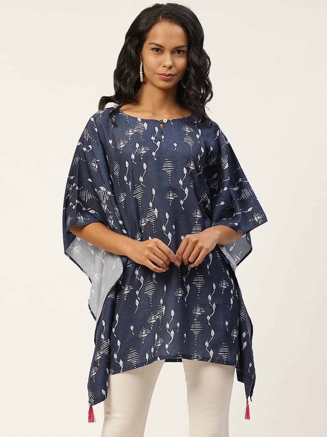 shiloh women's navy blue & off-white printed kaftan style tunic