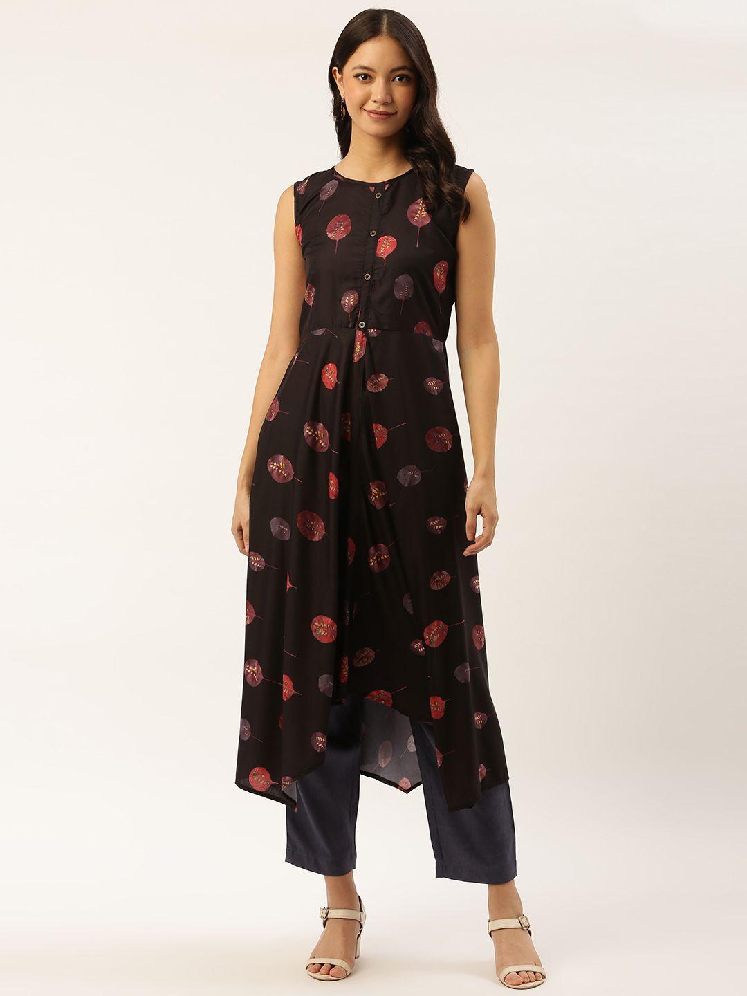 shiloh women black & blue printed kurta with palazzos