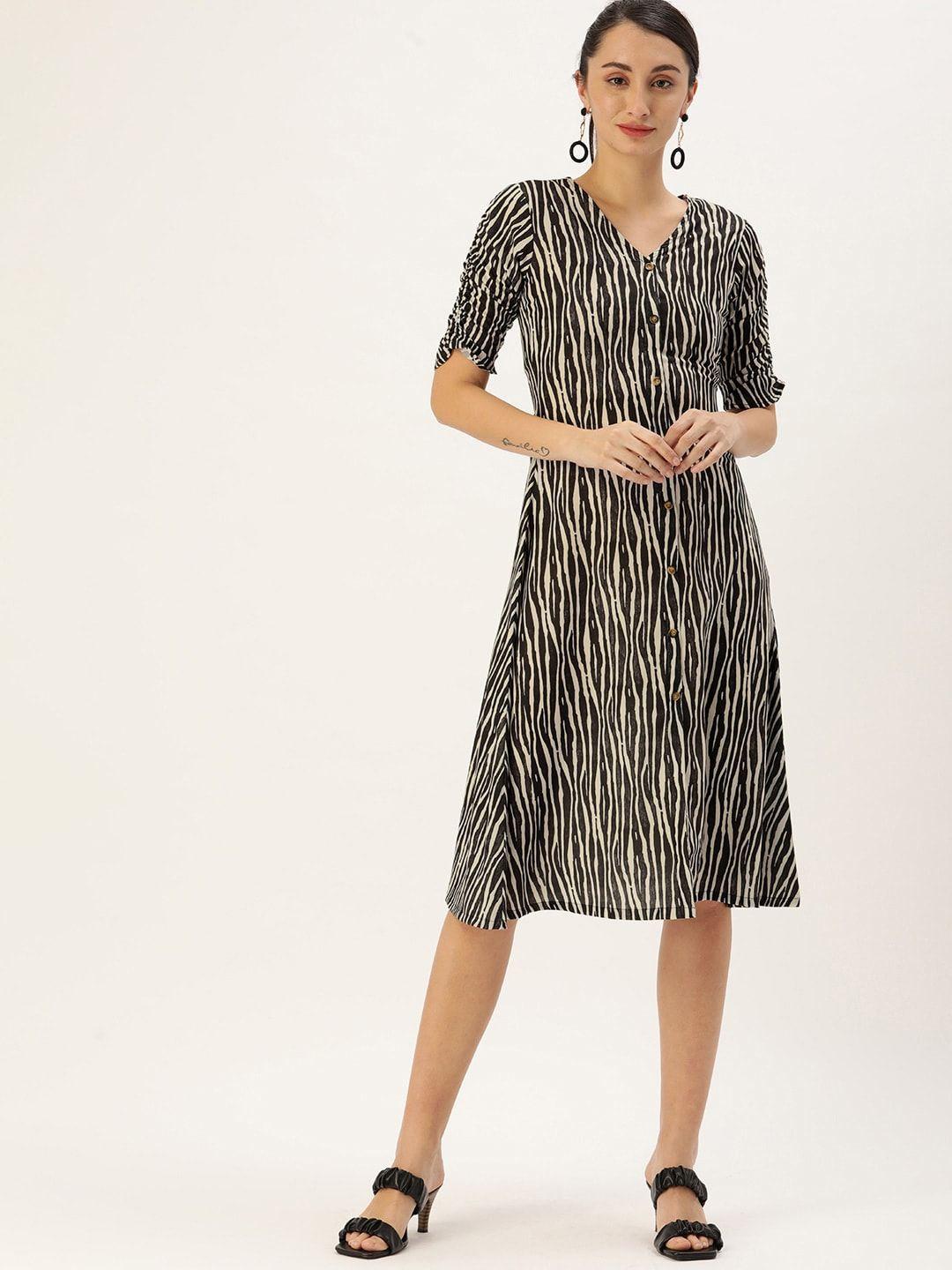 shiloh women black & cream-coloured animal printed a-line dress