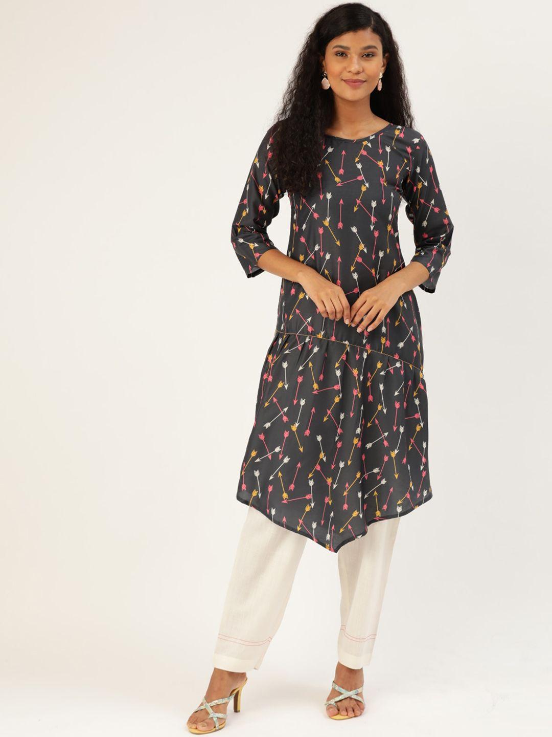 shiloh women black quirky printed kurta