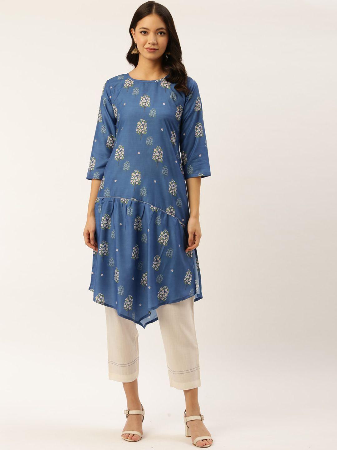 shiloh women blue floral printed kurta