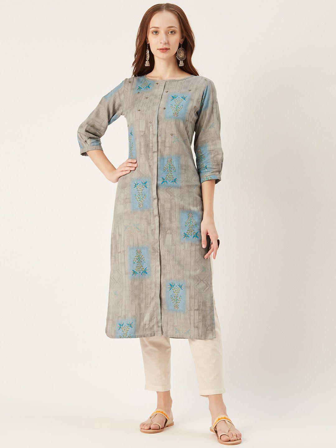 shiloh women grey & off-white printed kurta with trousers