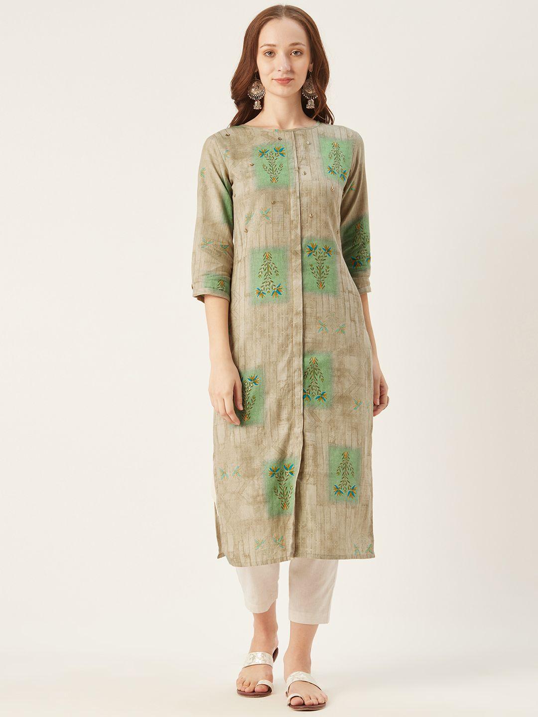 shiloh women grey & off-white printed kurta with trousers