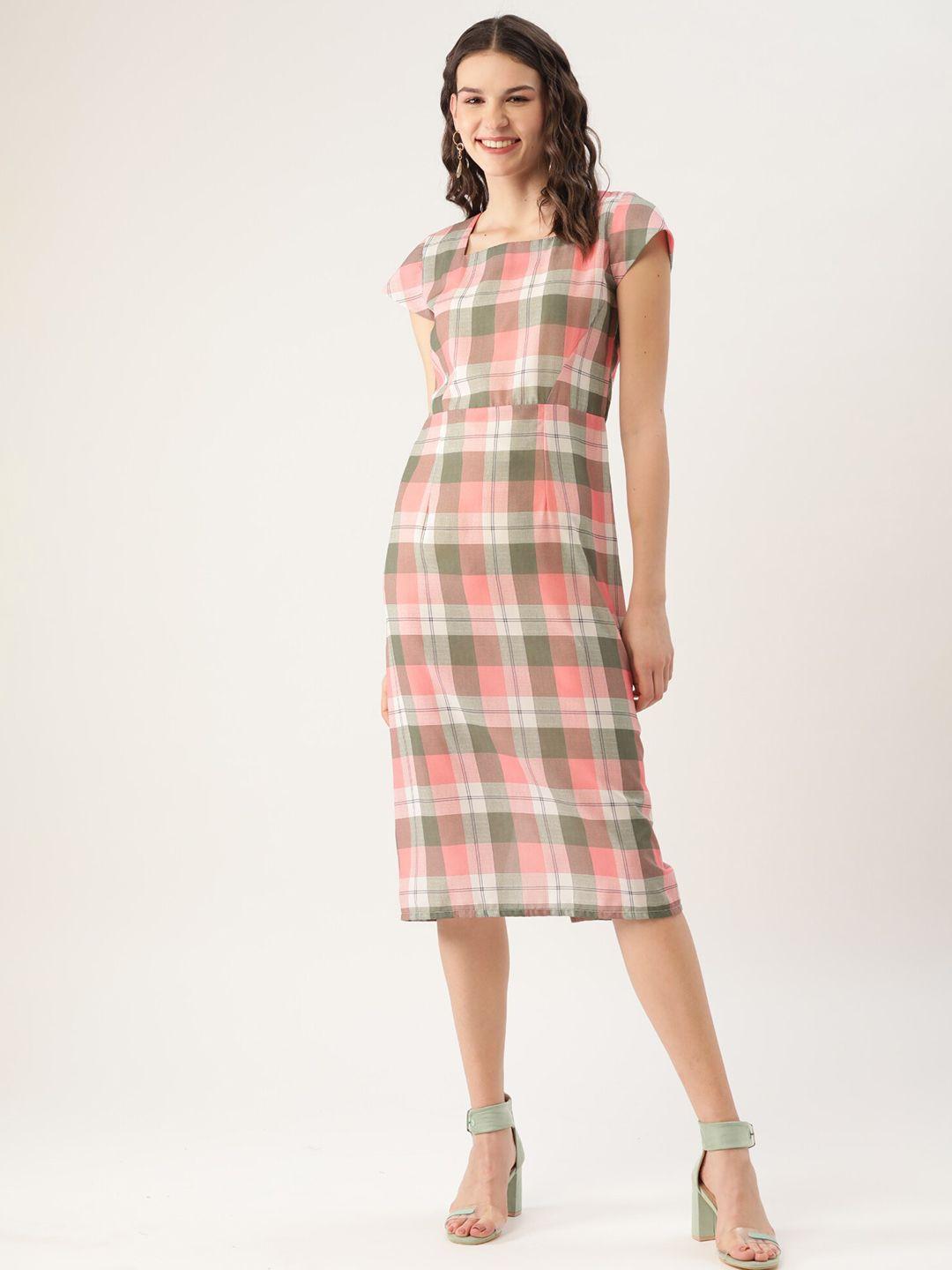 shiloh women pink checked sheath dress