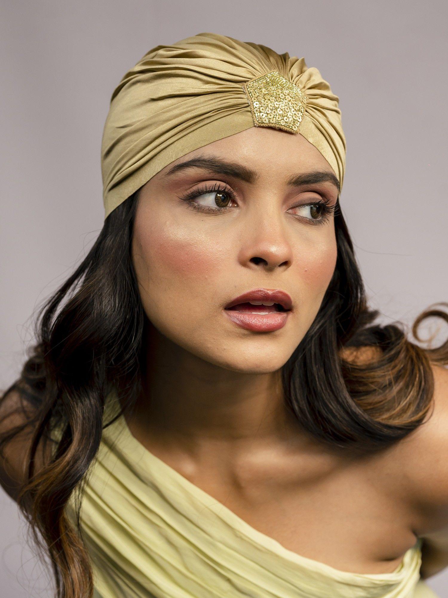 shimmer & glitter turban - beige