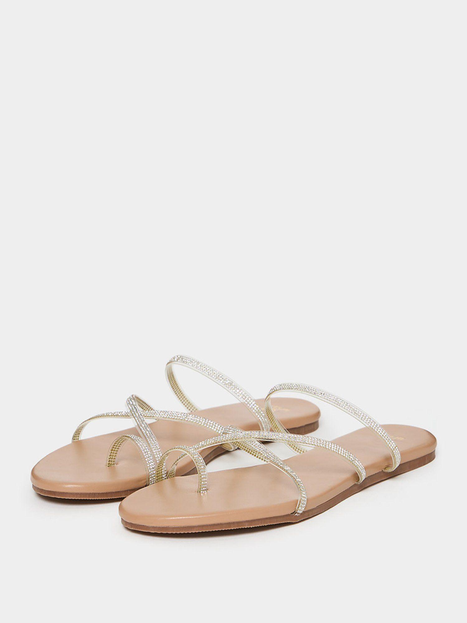 shimmer criss cross strap flat sandal