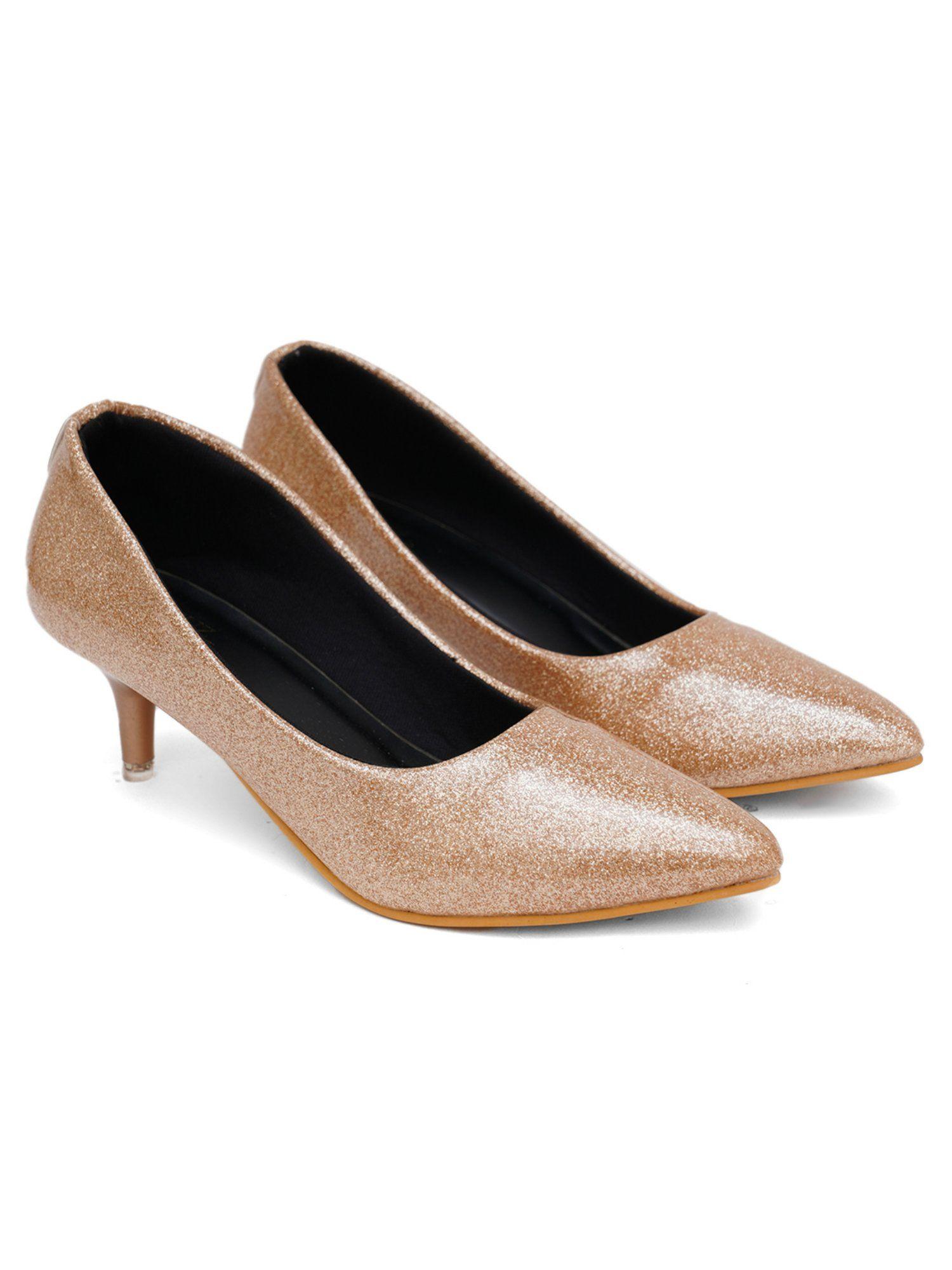 shimmer detail kitten heel pumps - gold