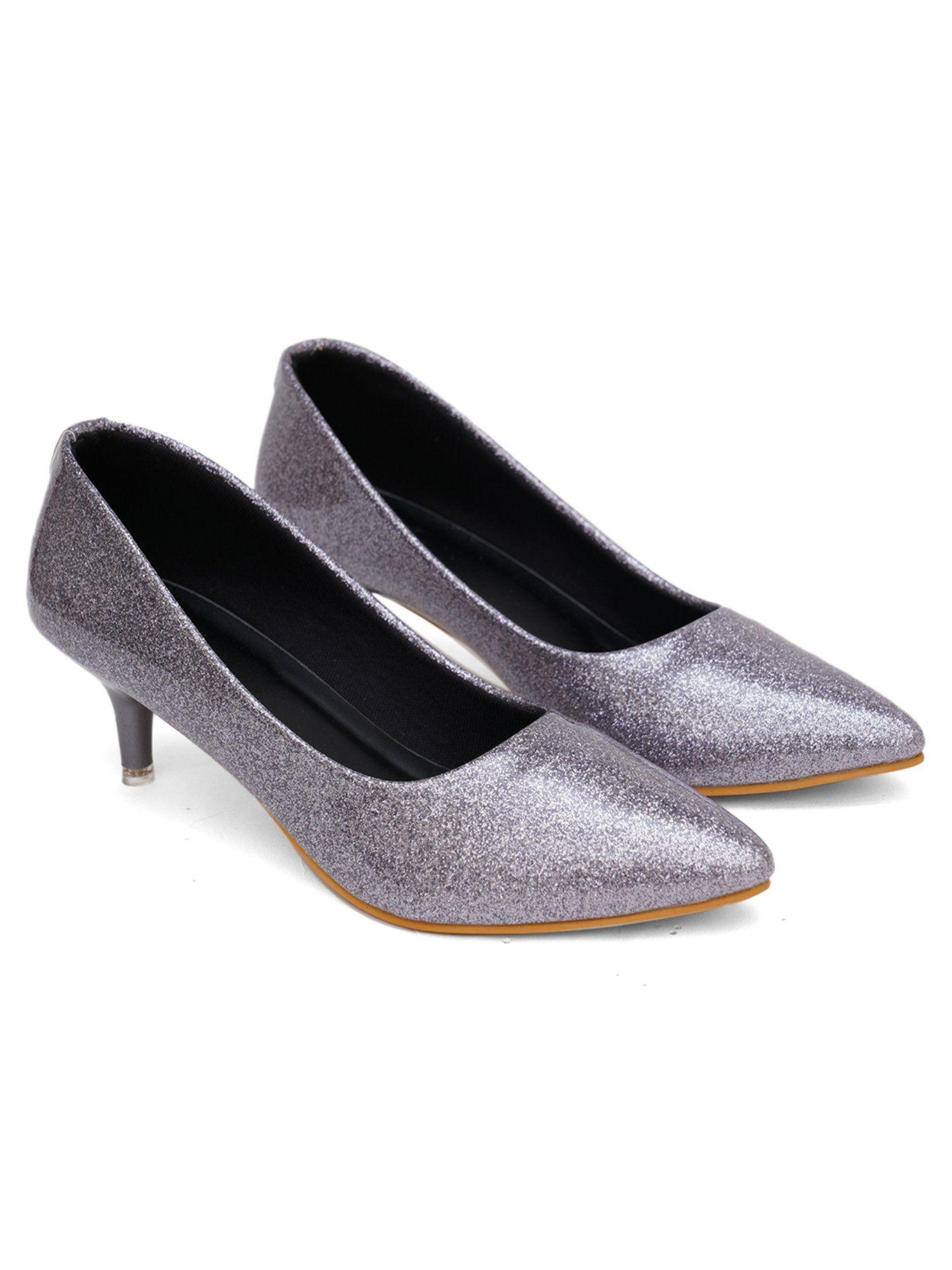 shimmer detail kitten heel pumps - grey