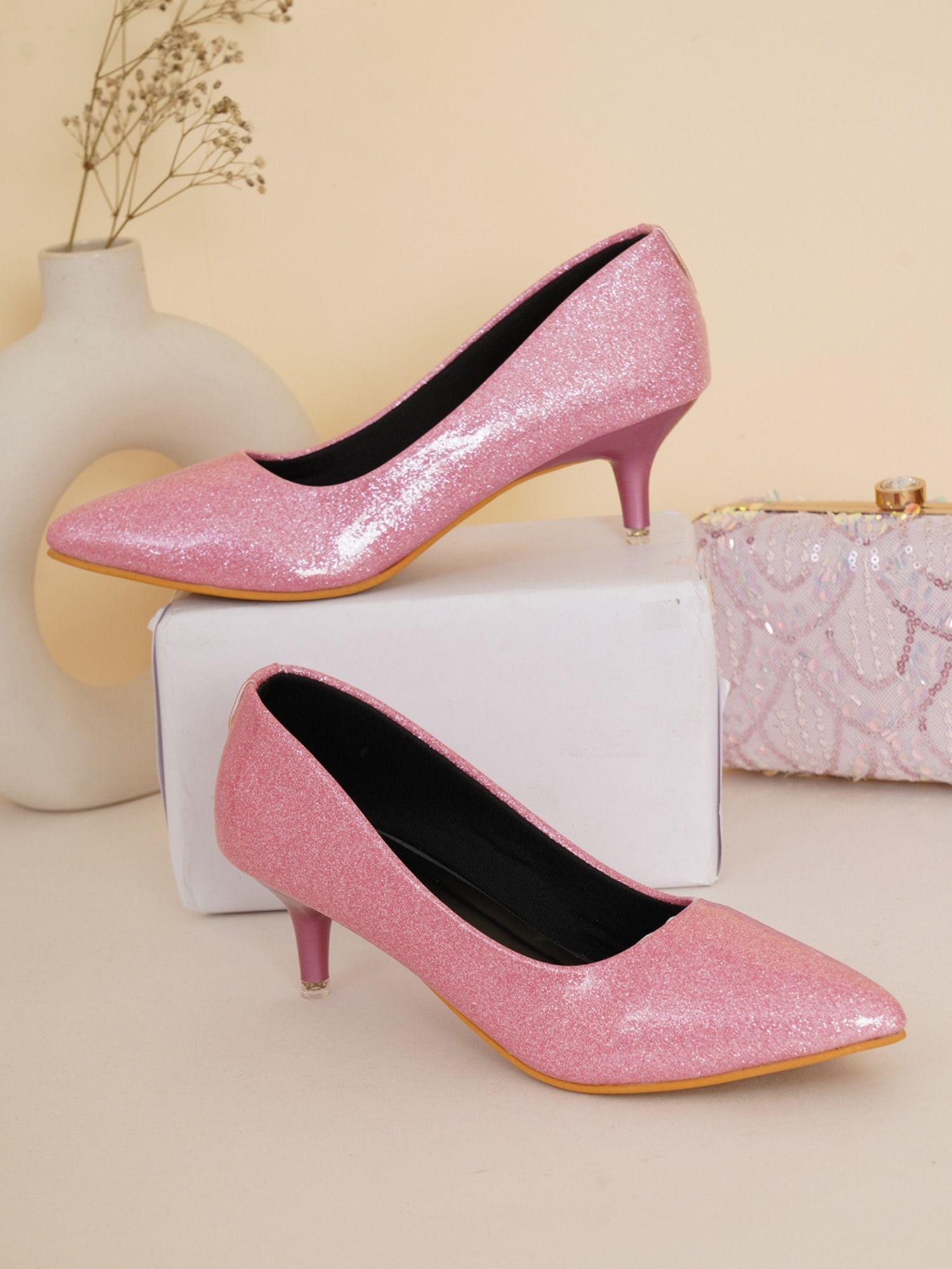 shimmer detail kitten heel pumps - pink