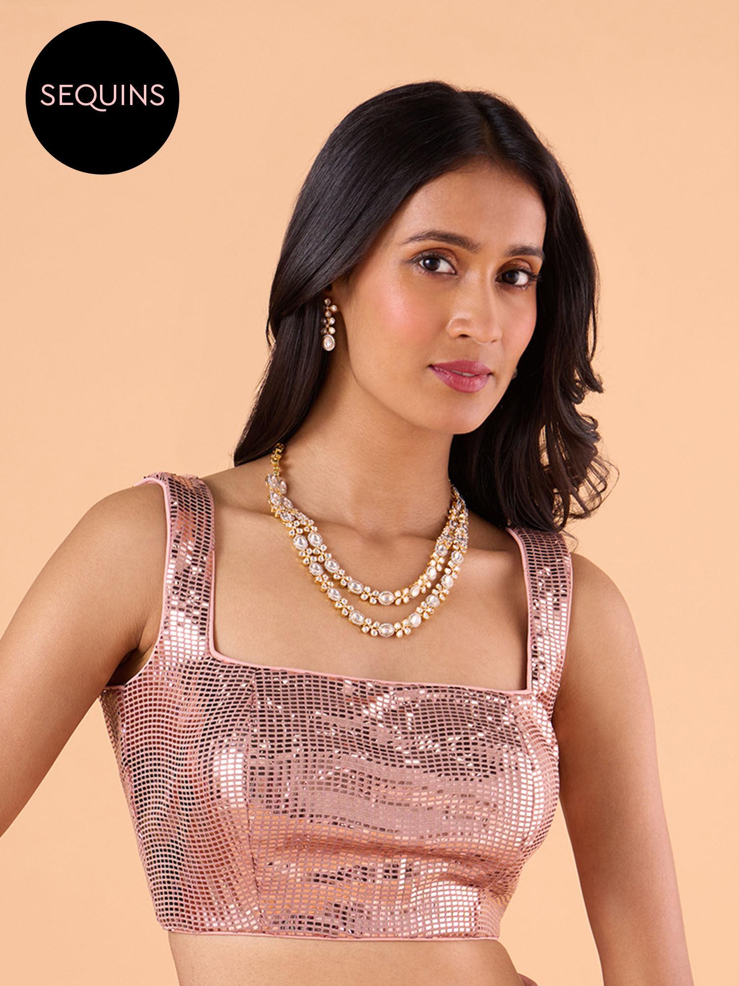 shimmer rose gold foil square neck sleeved blouse