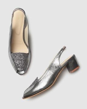 shimmer slingback chunky heeled sandals