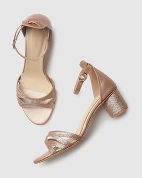 shimmer strappy chunky heeled sandals