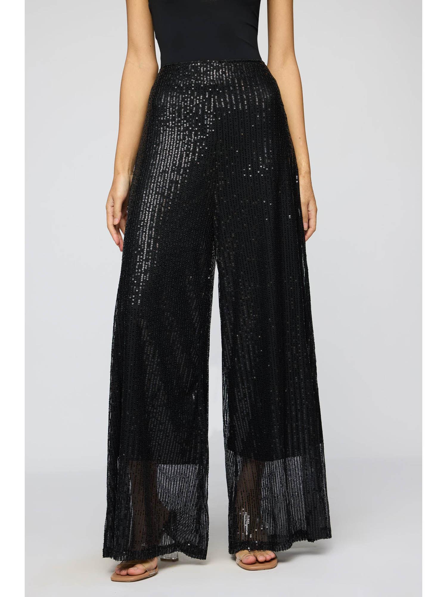 shimmering noir sequin flare fit pants