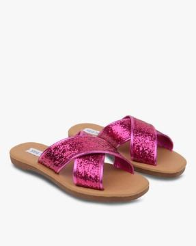 shimmery cross-strap flat sandals