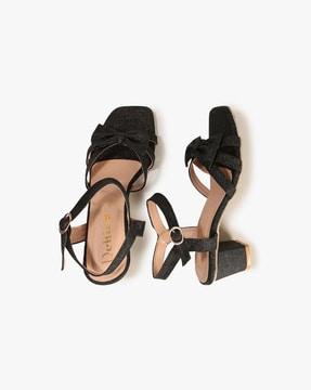 shimmery chunky heeled sandals