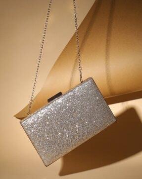 shimmery minaudiere with chain strap