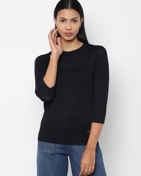 shimmery round-neck knit top