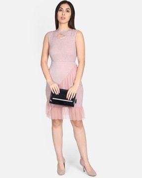 shimmery sheath dress with ruffle detail