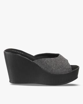 shimmery slip-on platform wedges