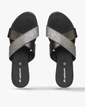 shimmery strapy slip-on sandals